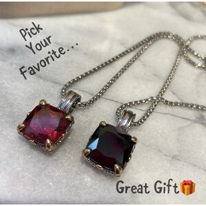 Dark Smoky Topaz or Jet Black Square Cut Crystal Pendant Necklace-NWT-Boutique